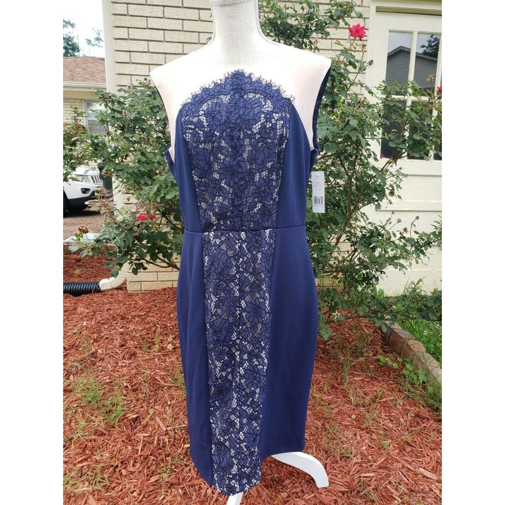 NWT DONNA MORGAN Dress Size 12 Blue Cream Career